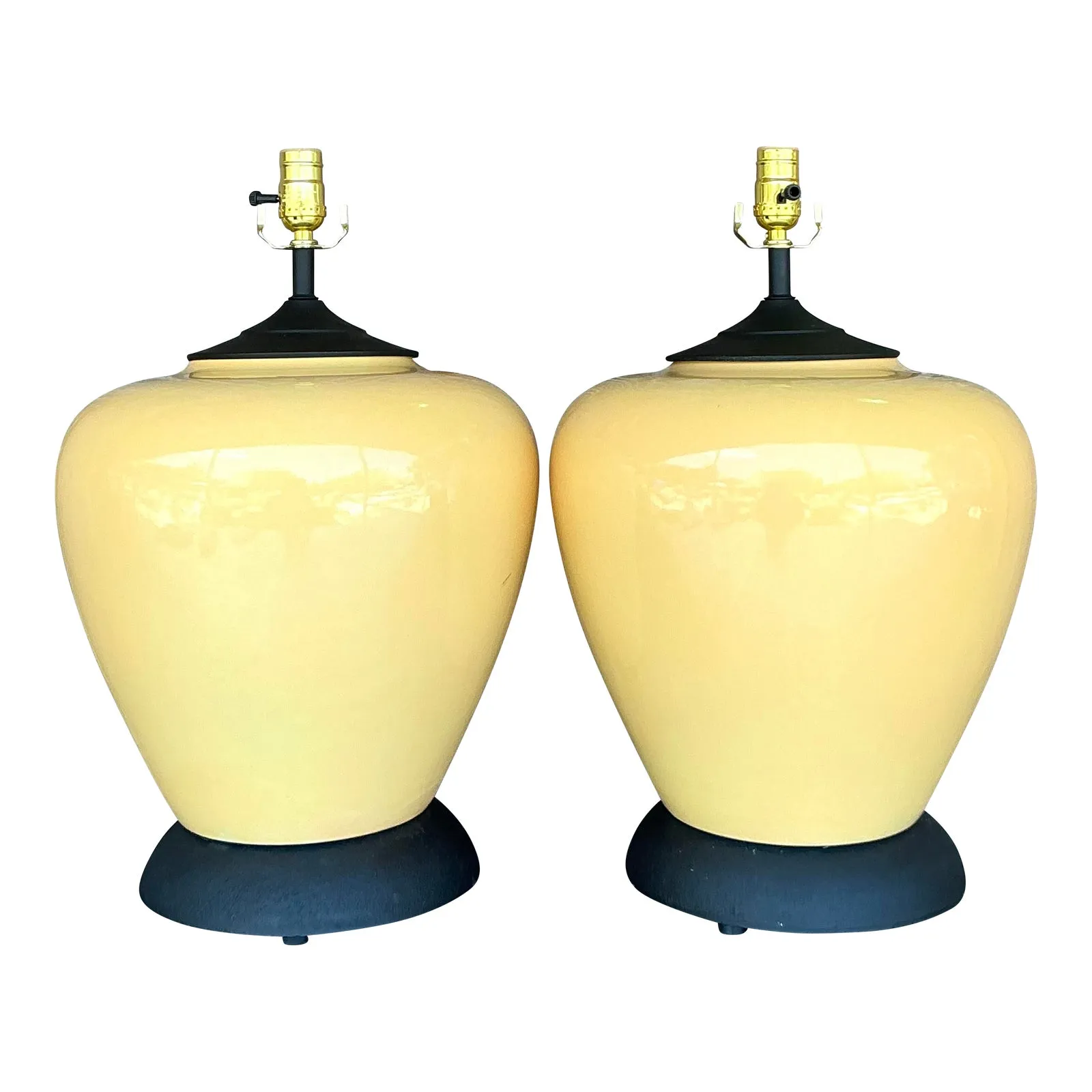Vintage Boho Glazed Ceramic Lamps - A Pair - Brass, 13W x 21H — additional photo 1