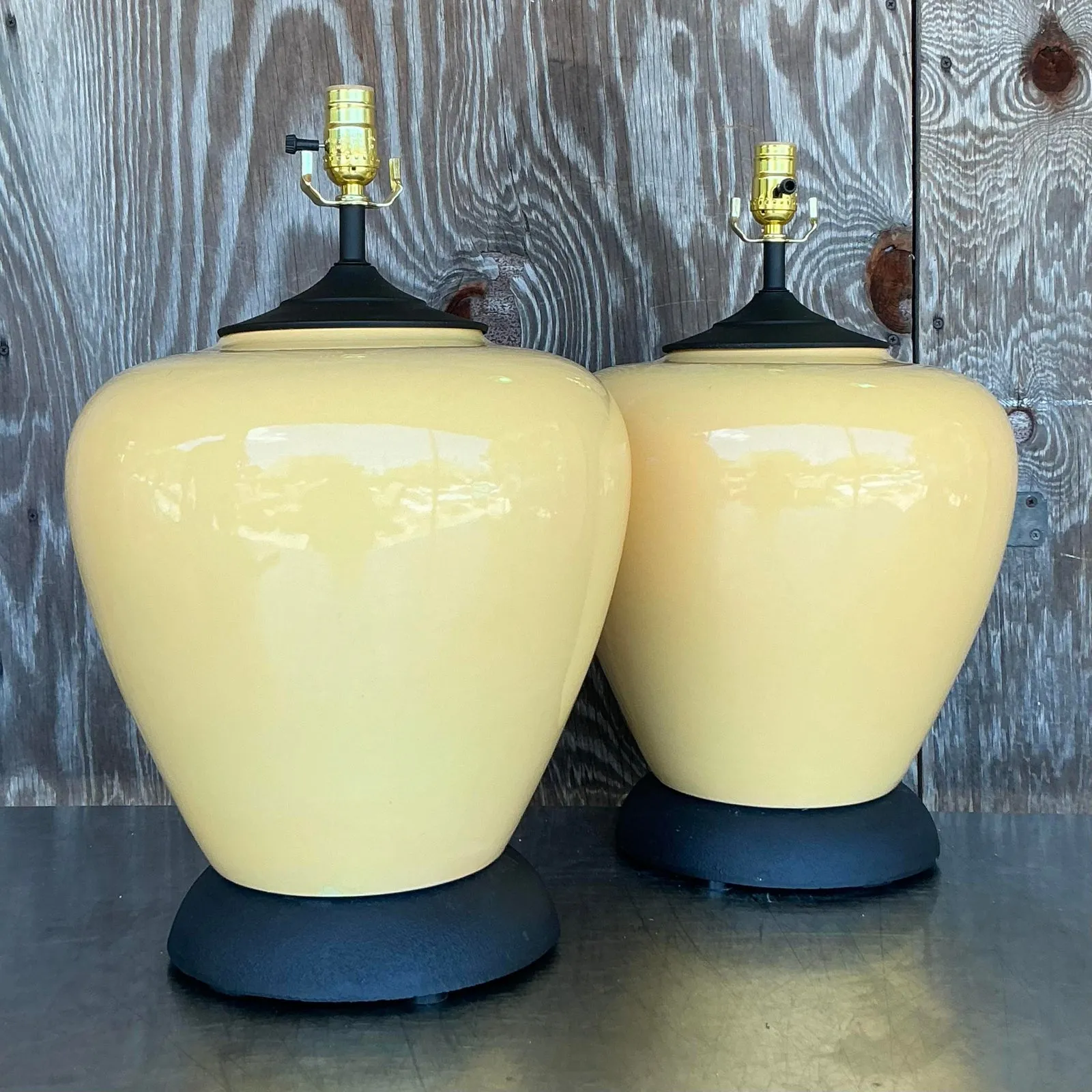 Vintage Boho Glazed Ceramic Lamps - A Pair - Brass, 13W x 21H — additional photo 4