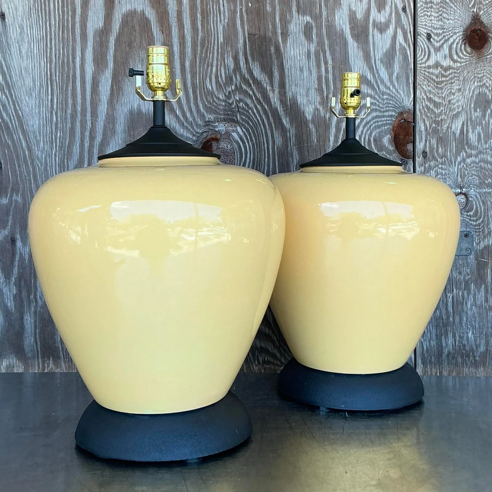 Vintage Boho Glazed Ceramic Lamps - A Pair - Brass, 13W x 21H — additional photo 5