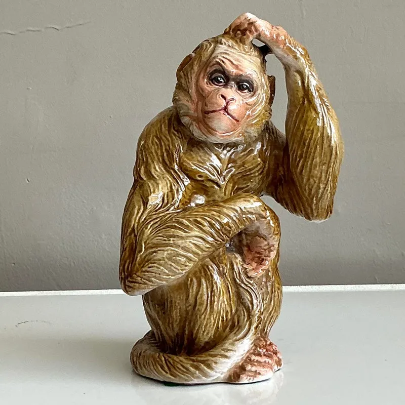 Vintage Boho Glazed Ceramic Monkey — additional photo 1