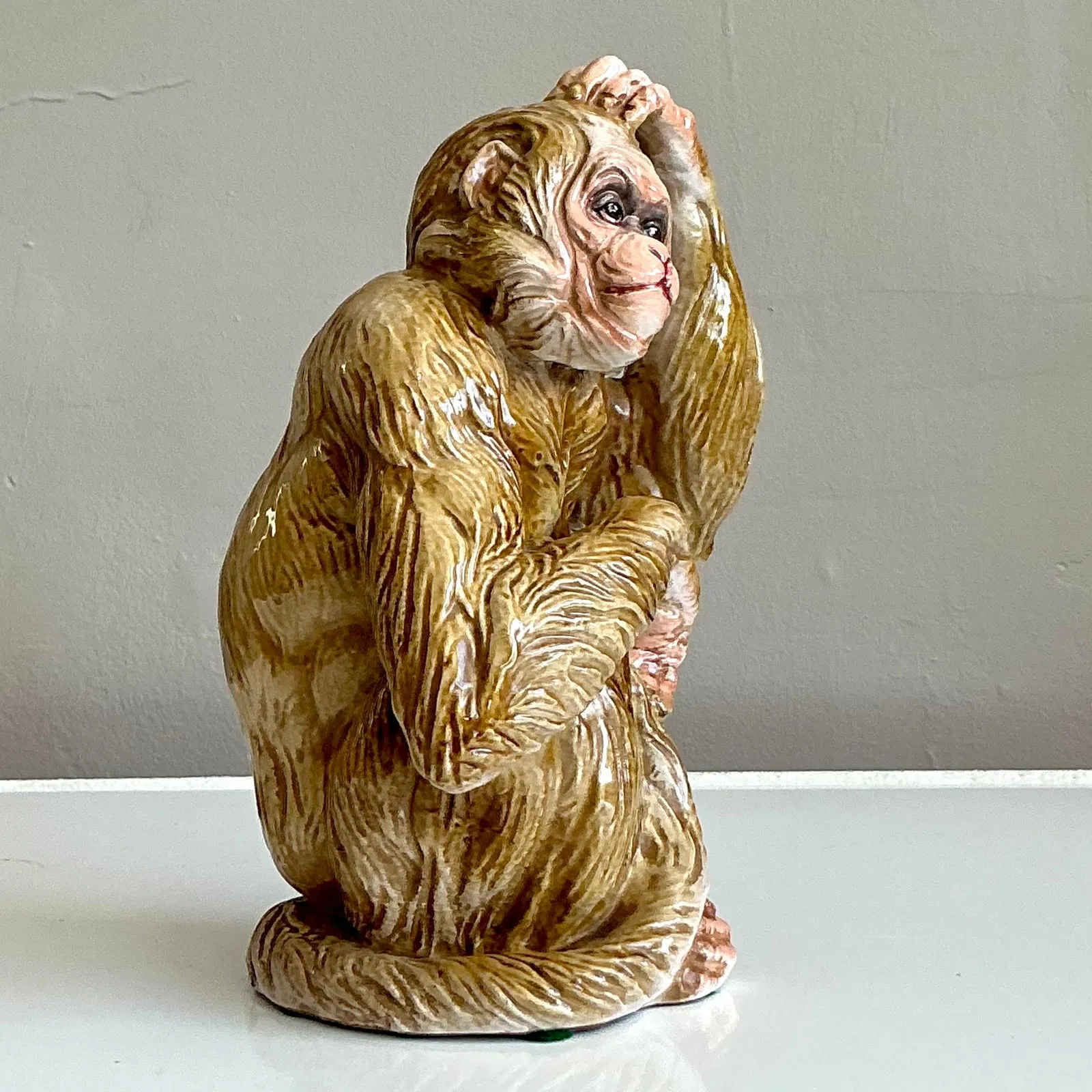 Vintage Boho Glazed Ceramic Monkey — additional photo 2