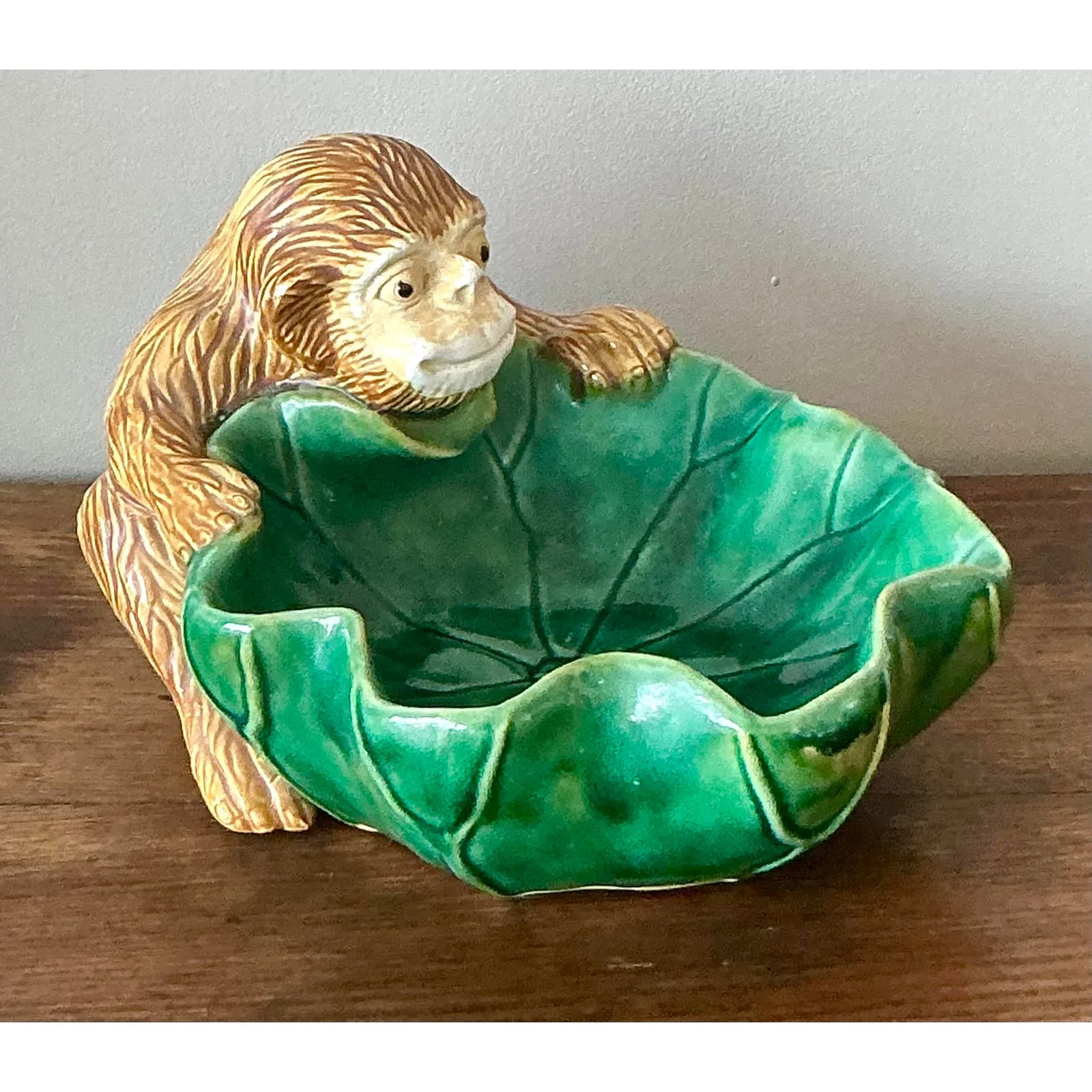 Vintage Boho Glazed Ceramic Monkey Centerpiece Bowl — additional photo 1