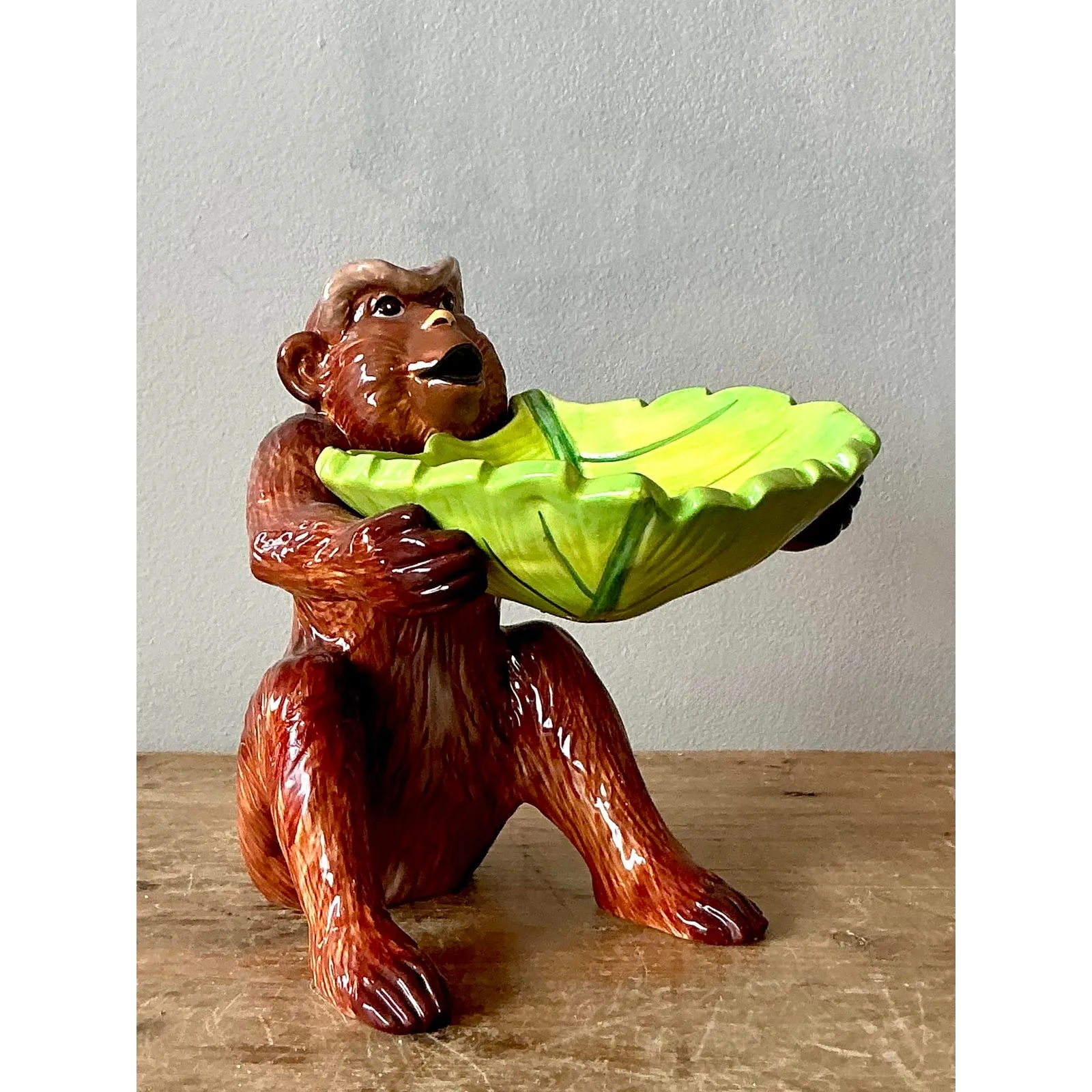 Vintage Boho Glazed Ceramic Monkey Trinket Tray — additional photo 1