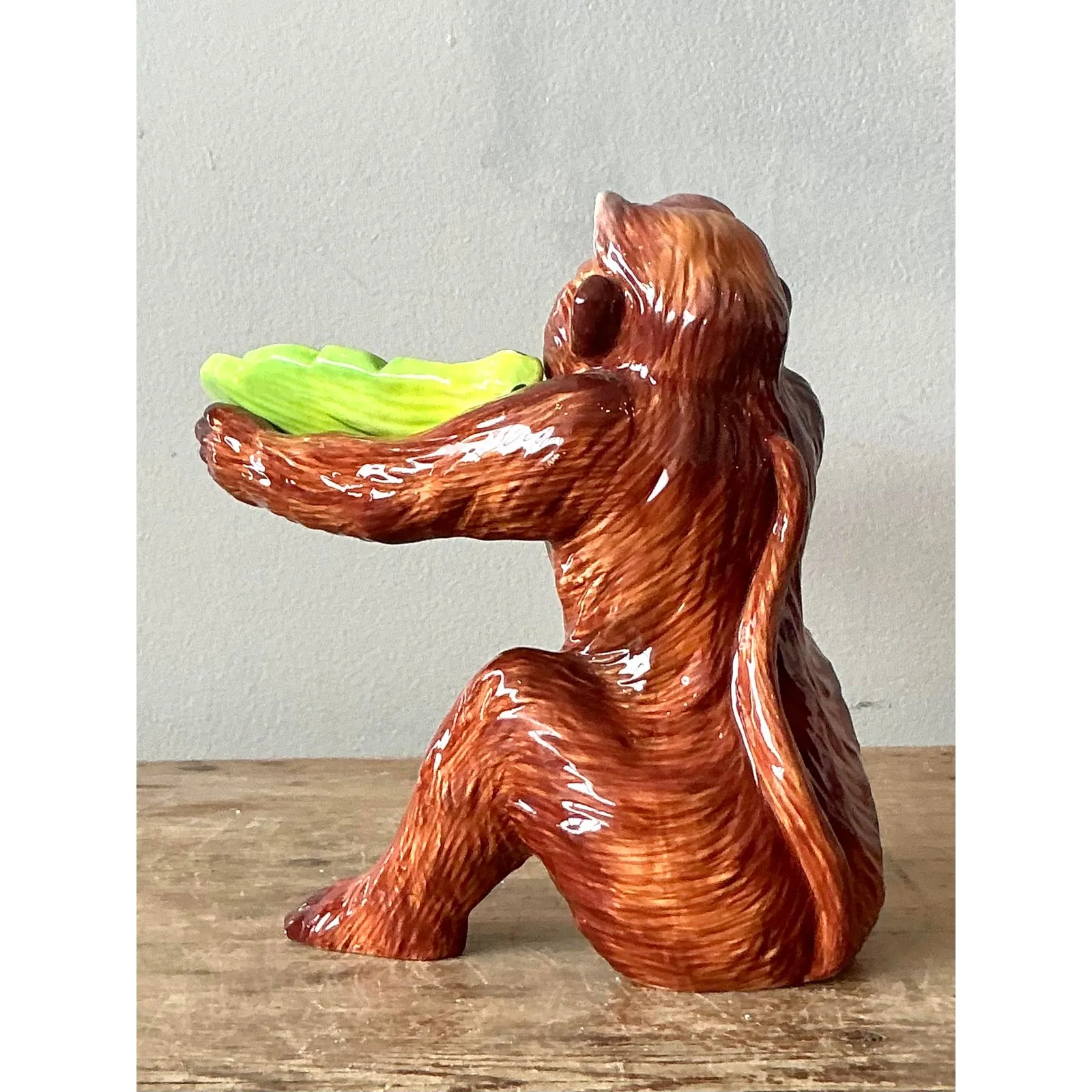 Vintage Boho Glazed Ceramic Monkey Trinket Tray — additional photo 2