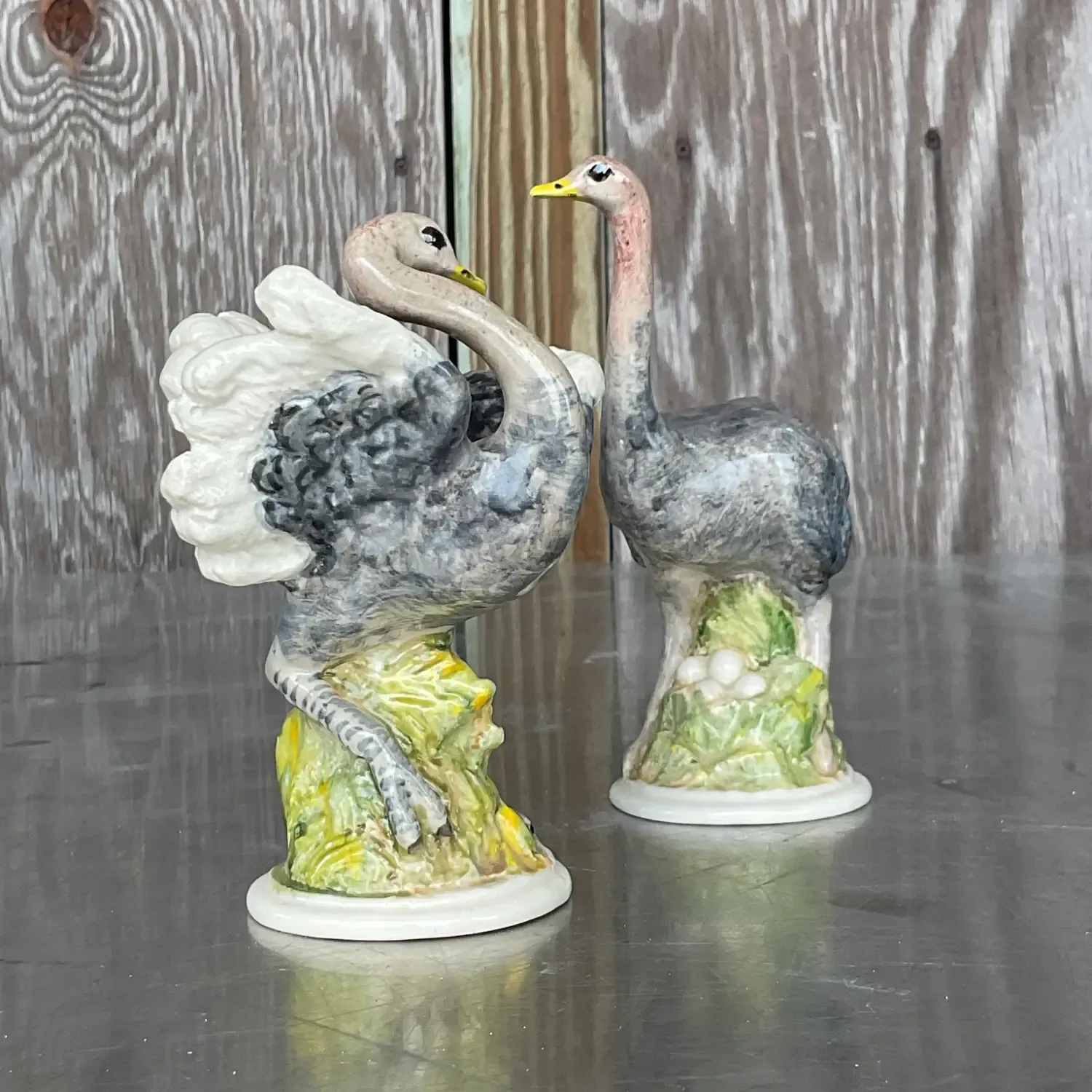 Vintage Boho Glazed Ceramic Ostrich - a Pair — additional photo 1
