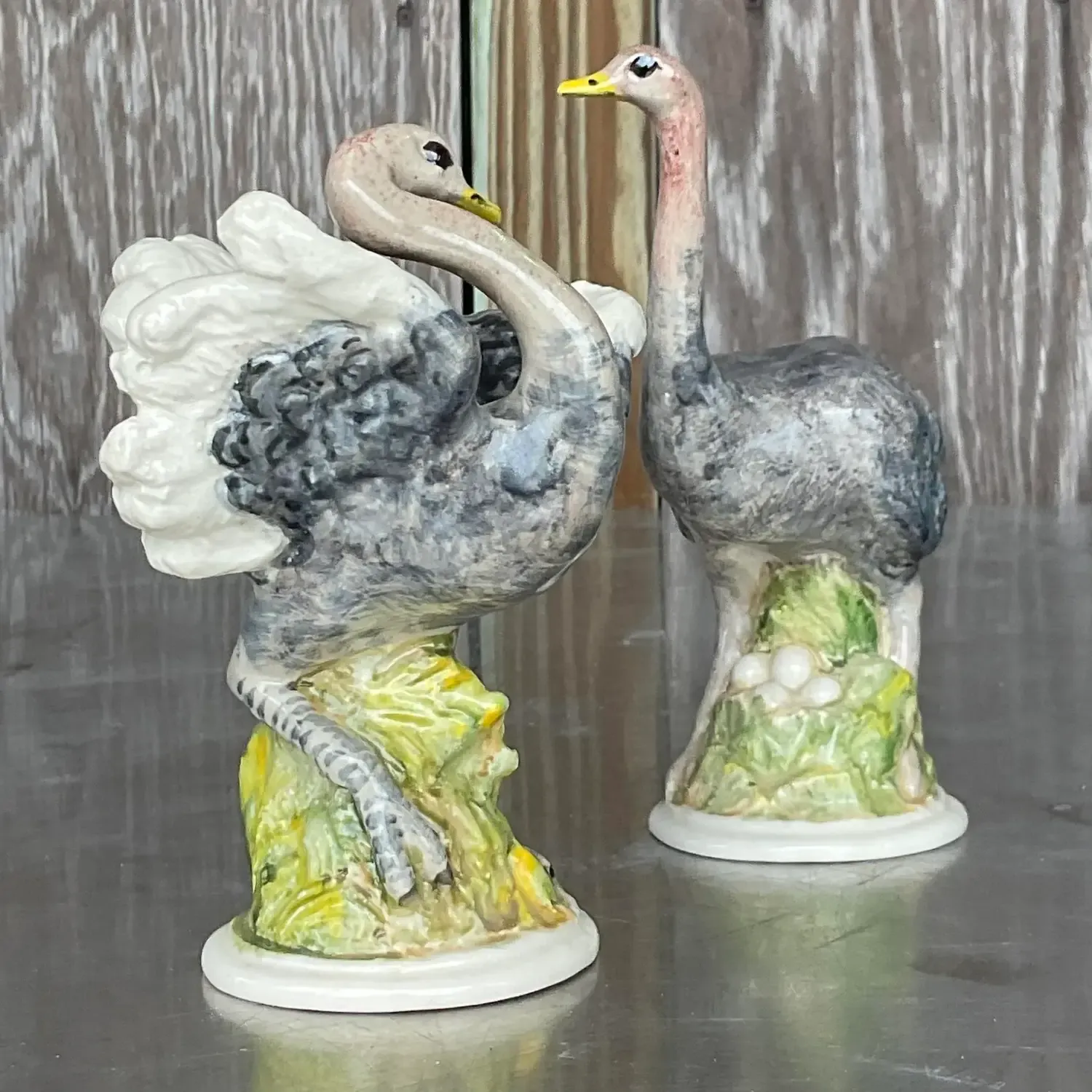 Vintage Boho Glazed Ceramic Ostrich - a Pair — additional photo 2