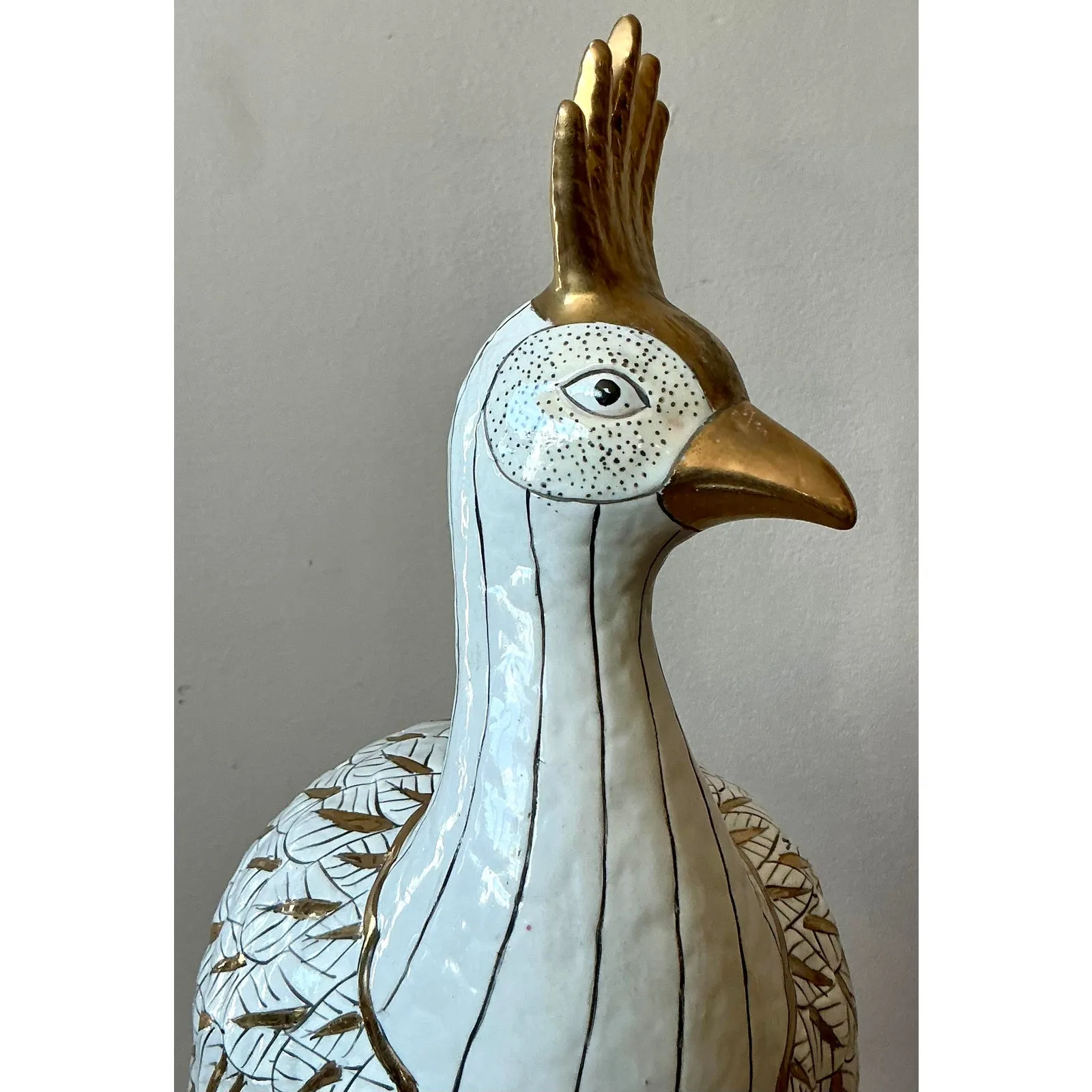 Vintage Boho Glazed Ceramic Peacock — additional photo 2