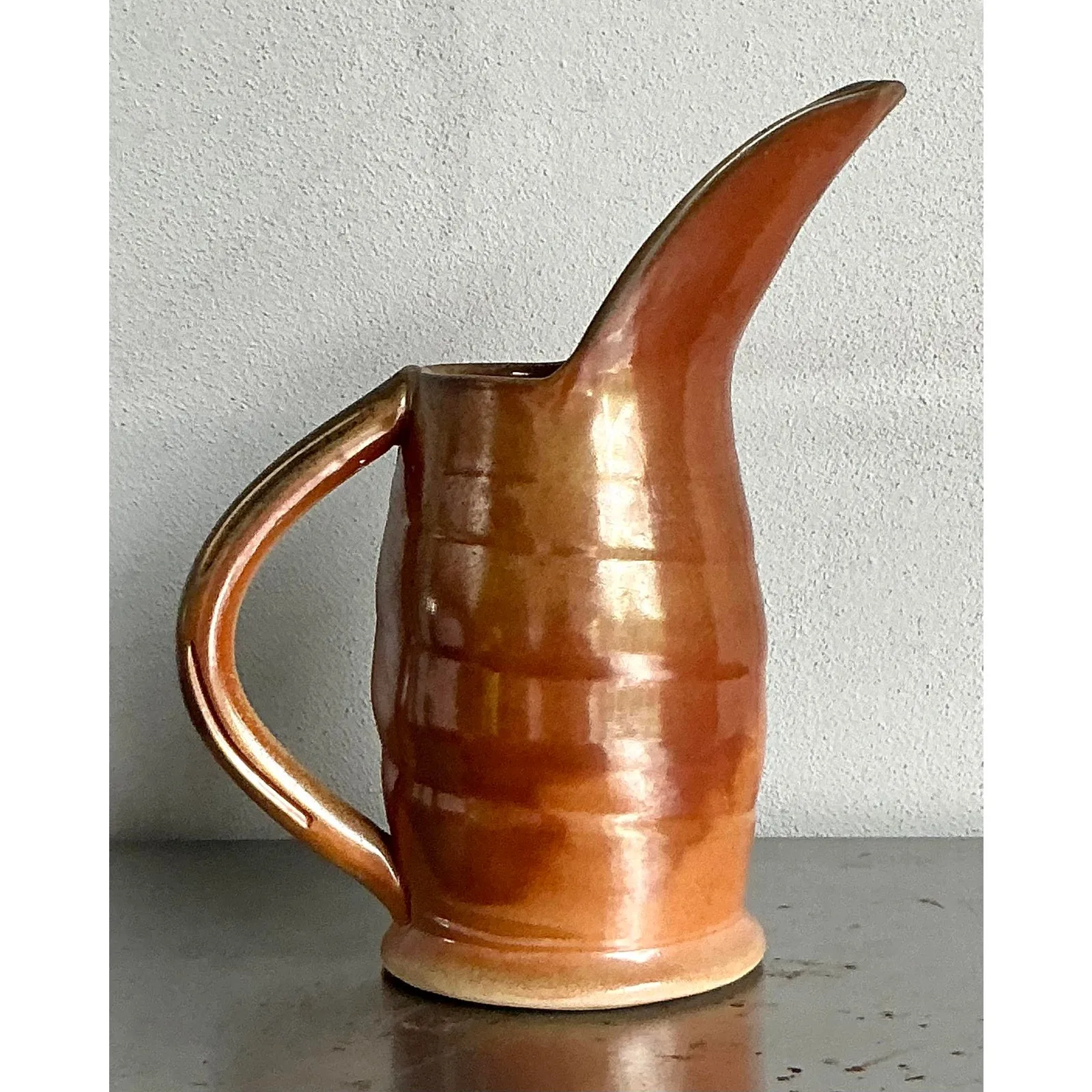 Vintage Boho Glazed Ceramic Pitcher — additional photo 3