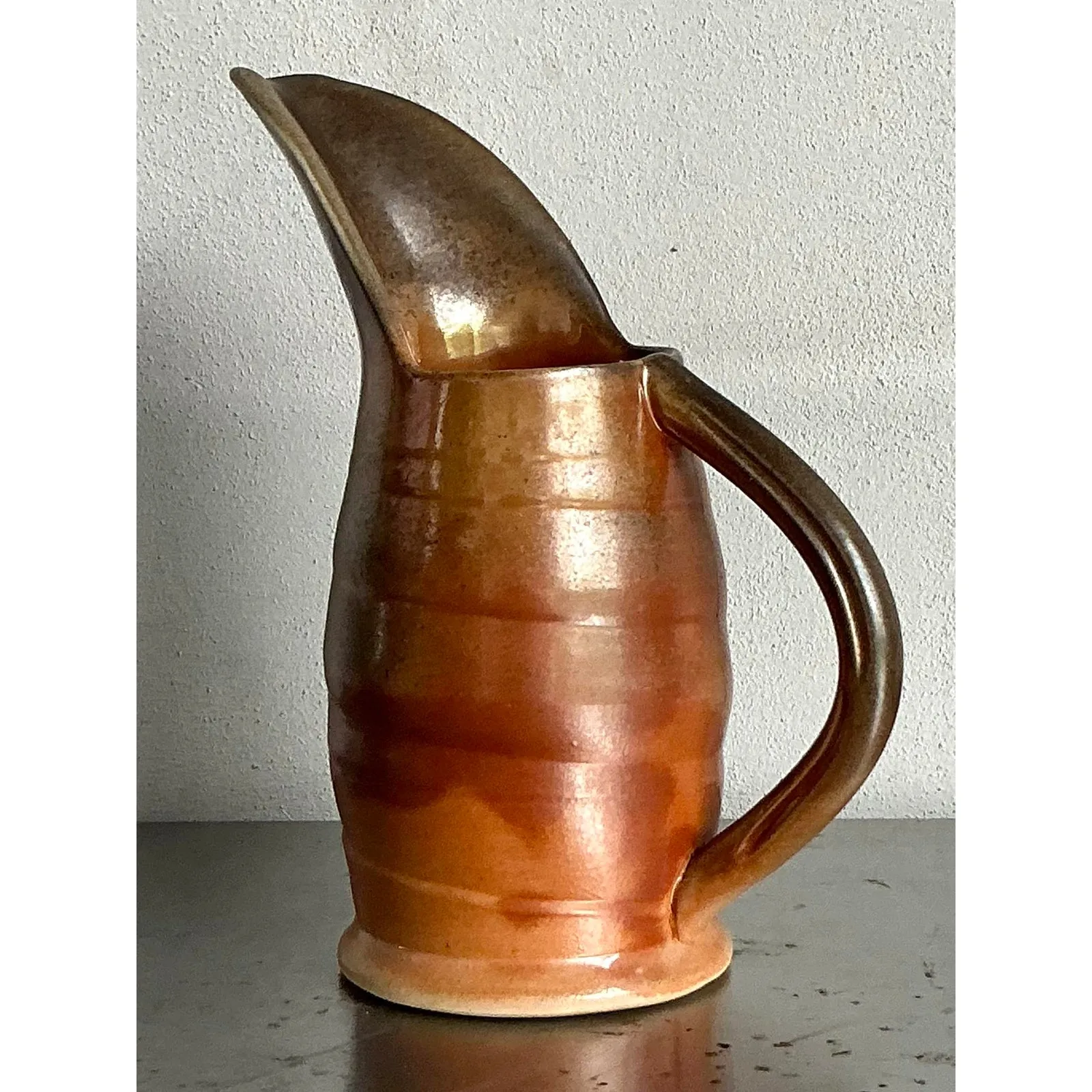Vintage Boho Glazed Ceramic Pitcher — additional photo 4