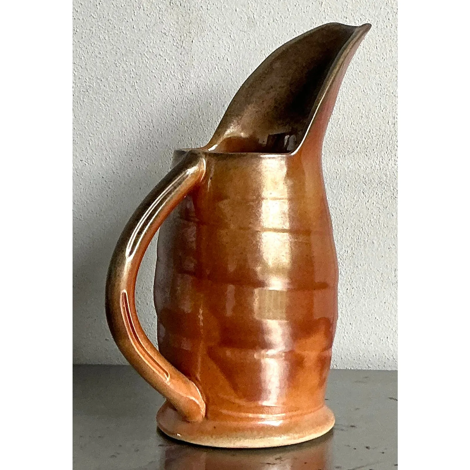 Vintage Boho Glazed Ceramic Pitcher — additional photo 5