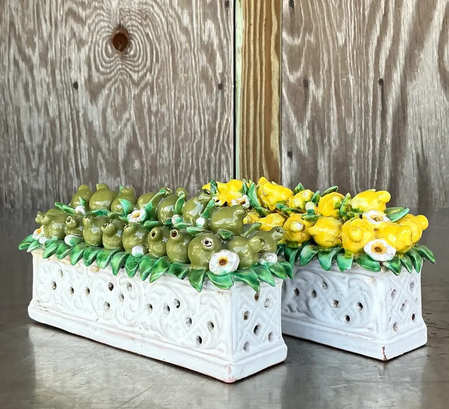 Vintage Boho Glazed Ceramic Planters - a Pair