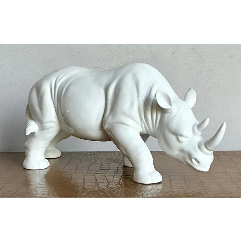 Vintage Boho Glazed Ceramic Rhino — additional photo 1