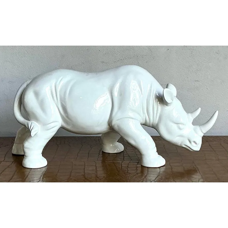 Vintage Boho Glazed Ceramic Rhino — additional photo 3