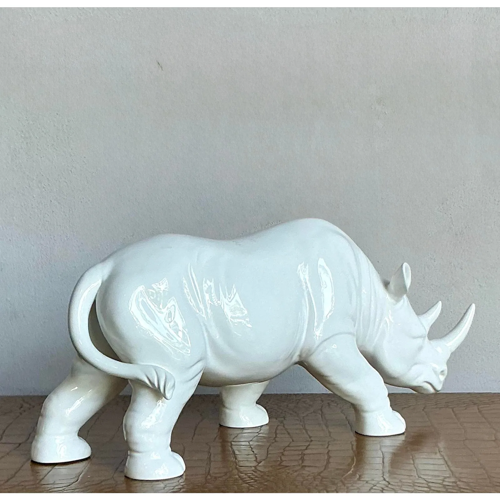 Vintage Boho Glazed Ceramic Rhino — additional photo 4