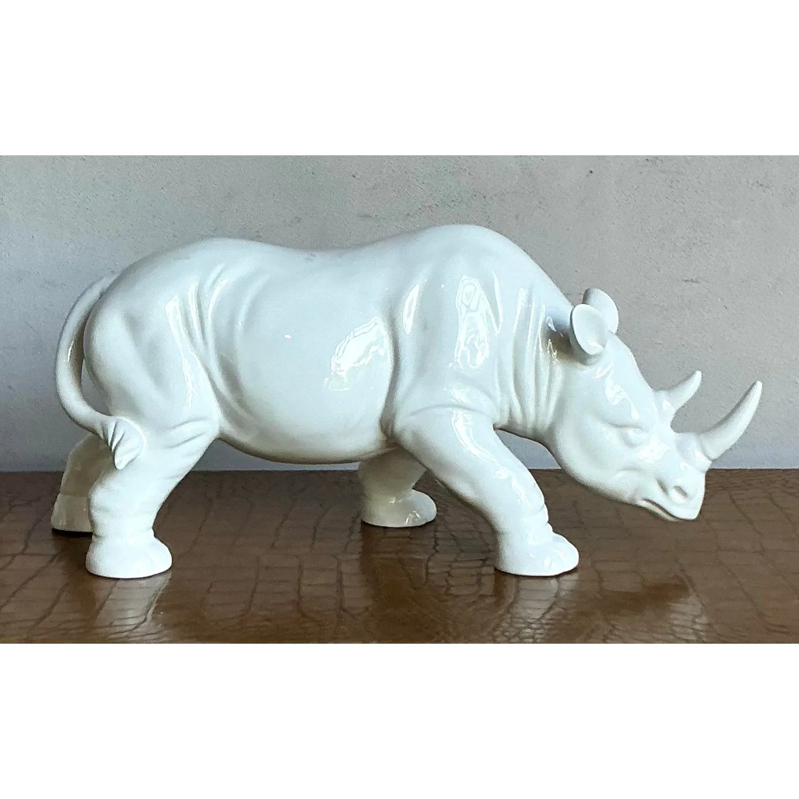 Vintage Boho Glazed Ceramic Rhino — additional photo 5