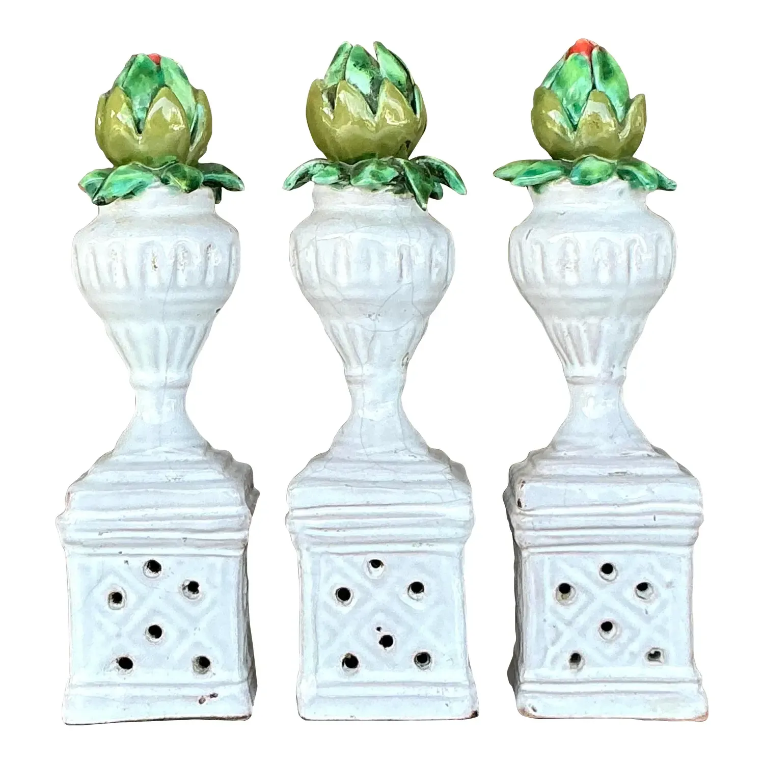 Vintage Boho Glazed Ceramic Rosebud Towers - Set of 3 — additional photo 1