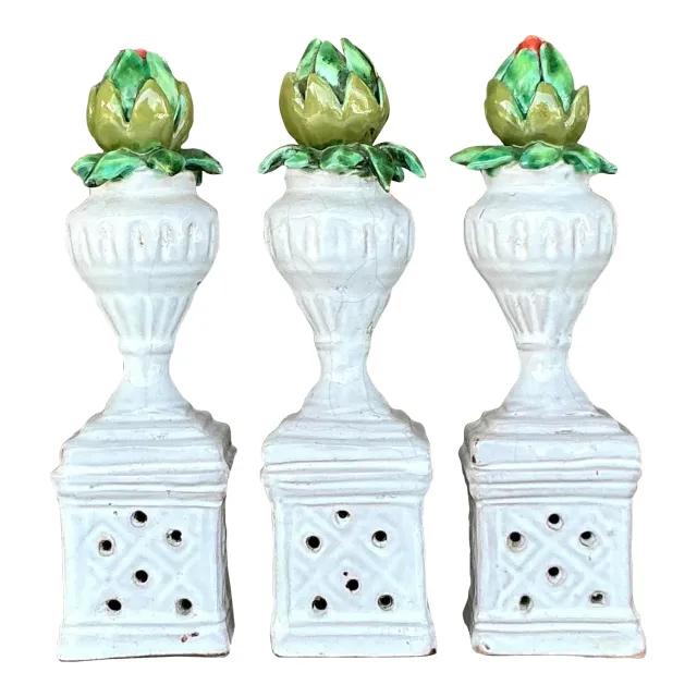 Vintage Boho Glazed Ceramic Rosebud Towers - Set of 3 — additional photo 1