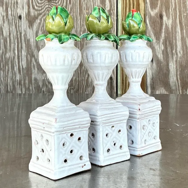 Vintage Boho Glazed Ceramic Rosebud Towers - Set of 3 — additional photo 2