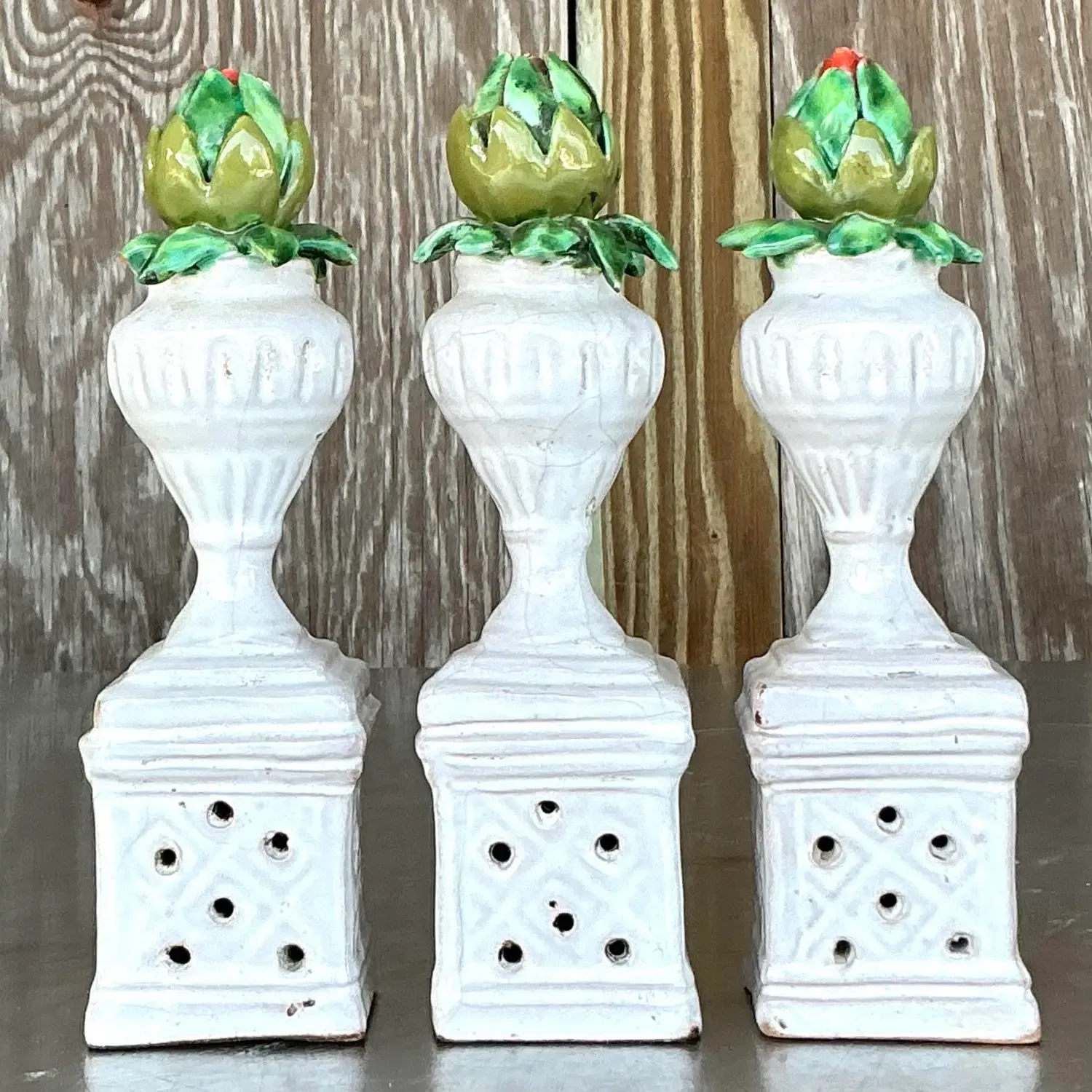 Vintage Boho Glazed Ceramic Rosebud Towers - Set of 3 — additional photo 3