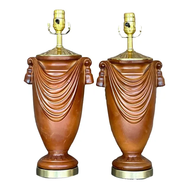 Vintage Boho Glazed Ceramic Swag Lamps - a Pair — additional photo 1