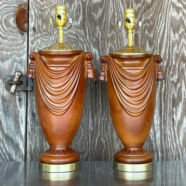 Vintage Boho Glazed Ceramic Swag Lamps - a Pair — additional photo 2