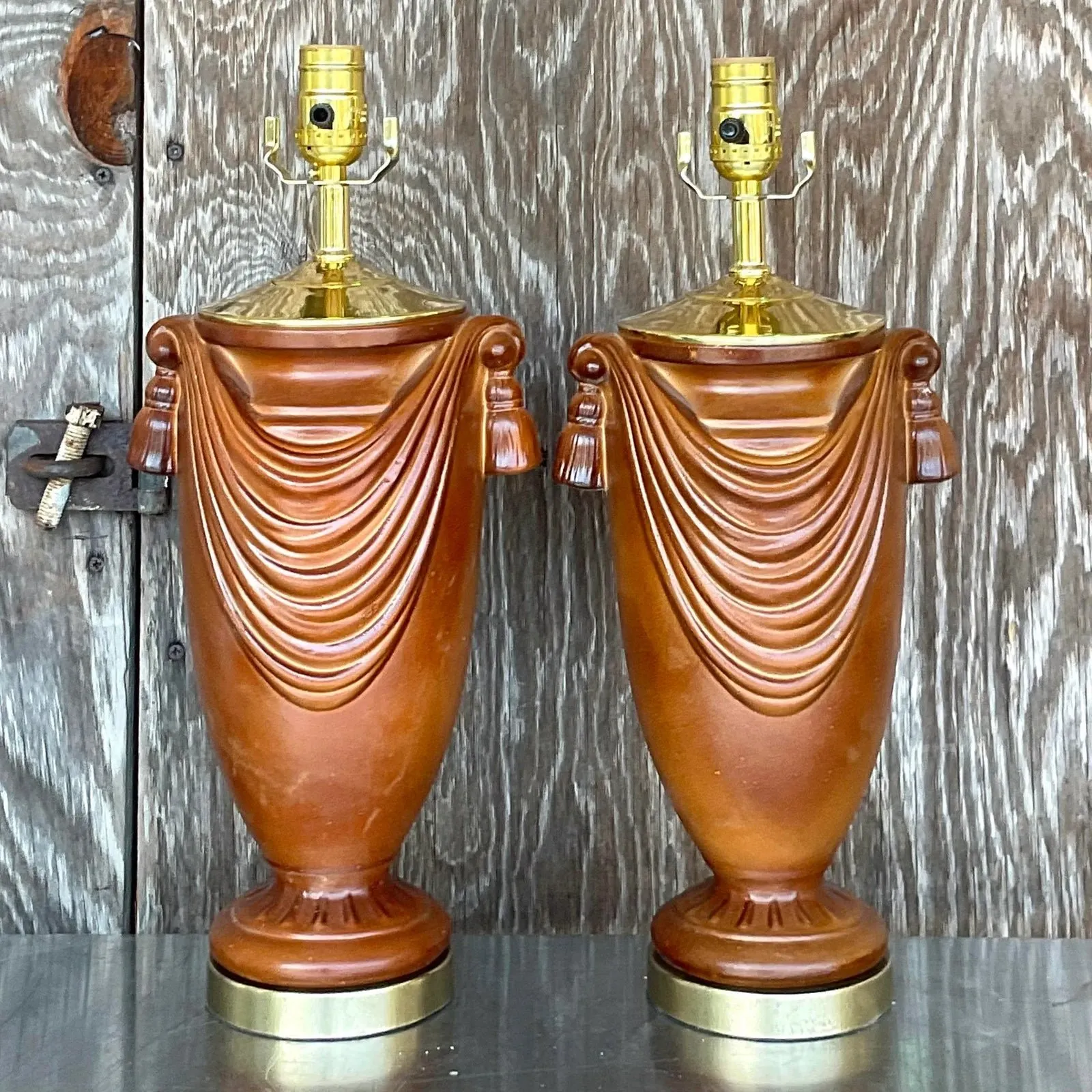 Vintage Boho Glazed Ceramic Swag Lamps - a Pair — additional photo 3