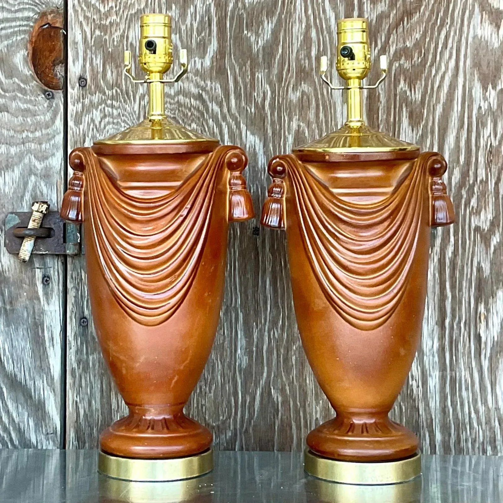 Vintage Boho Glazed Ceramic Swag Lamps - a Pair — additional photo 4