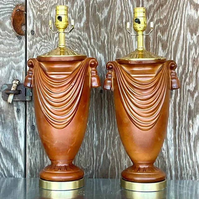 Vintage Boho Glazed Ceramic Swag Lamps - a Pair — additional photo 4