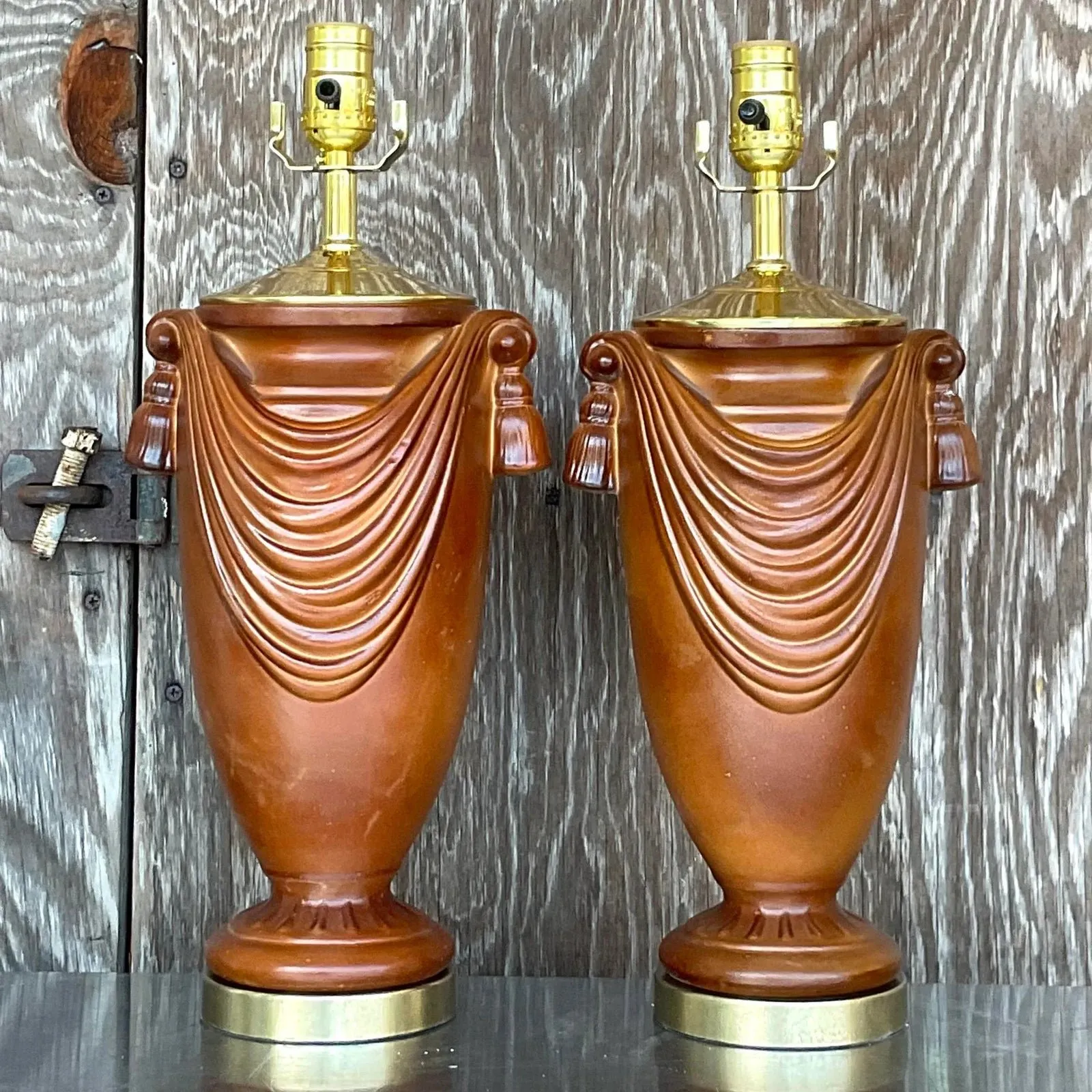 Vintage Boho Glazed Ceramic Swag Lamps - a Pair — additional photo 5