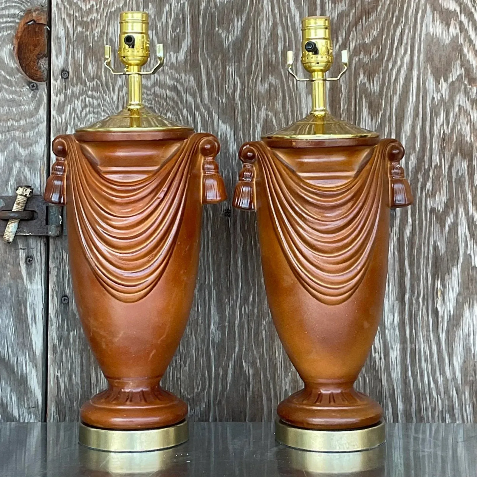 Vintage Boho Glazed Ceramic Swag Lamps - a Pair — additional photo 7