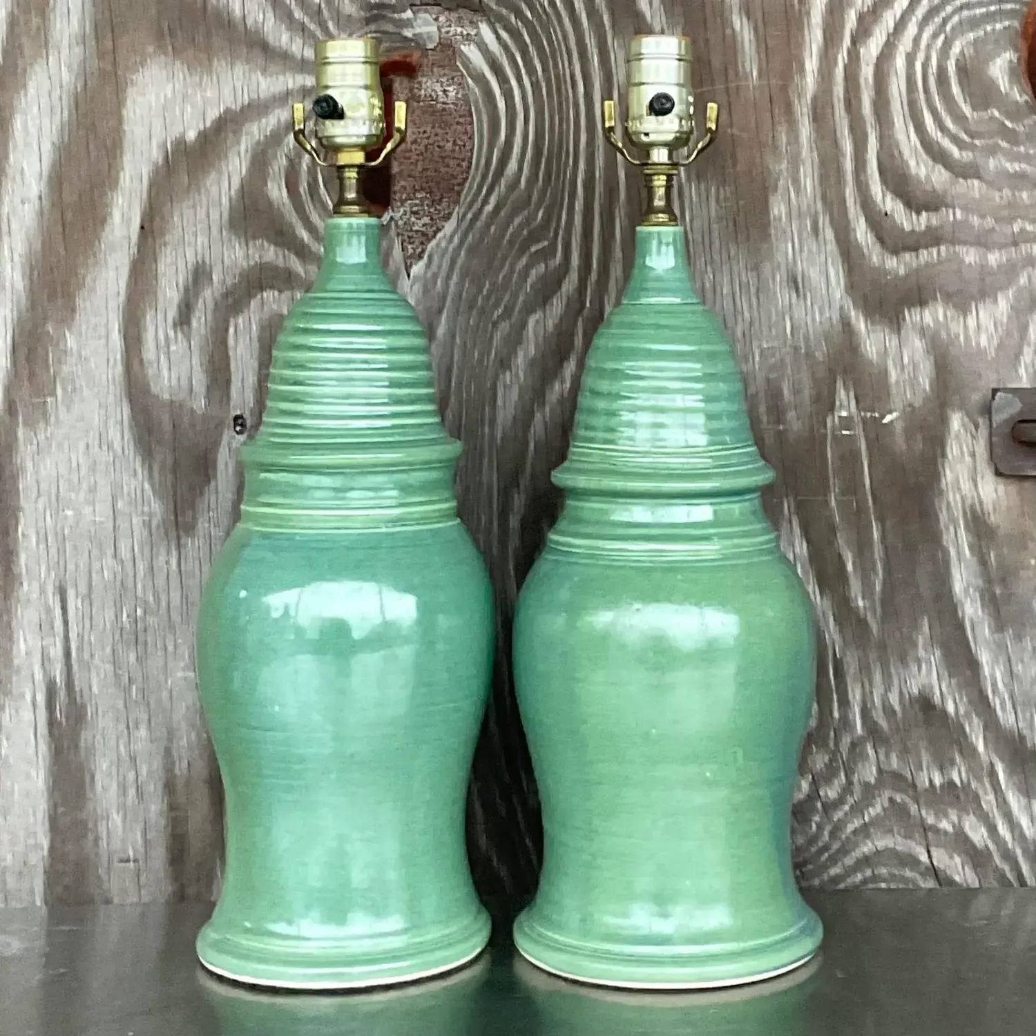 Vintage Boho Glazed Ceramic Table Lamps - a Pair — additional photo 1