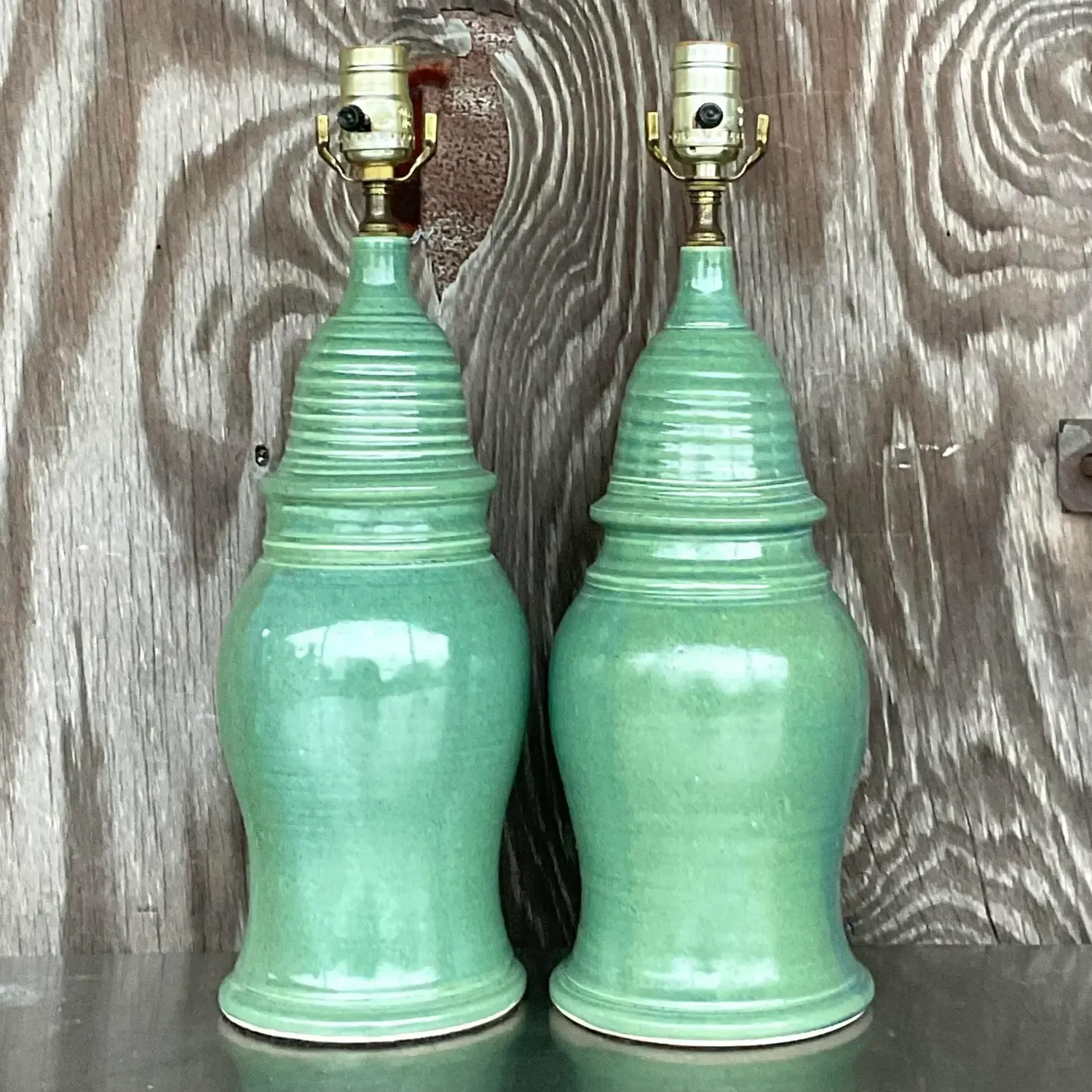 Vintage Boho Glazed Ceramic Table Lamps - a Pair — additional photo 2