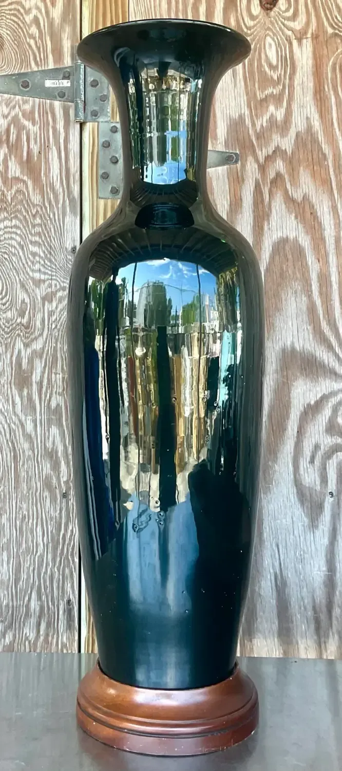 Vintage Boho Glazed Ceramic Tall Ming Vase — additional photo 2