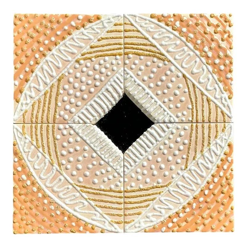 Vintage Boho Glazed Ceramic Tile Mirror — additional photo 1