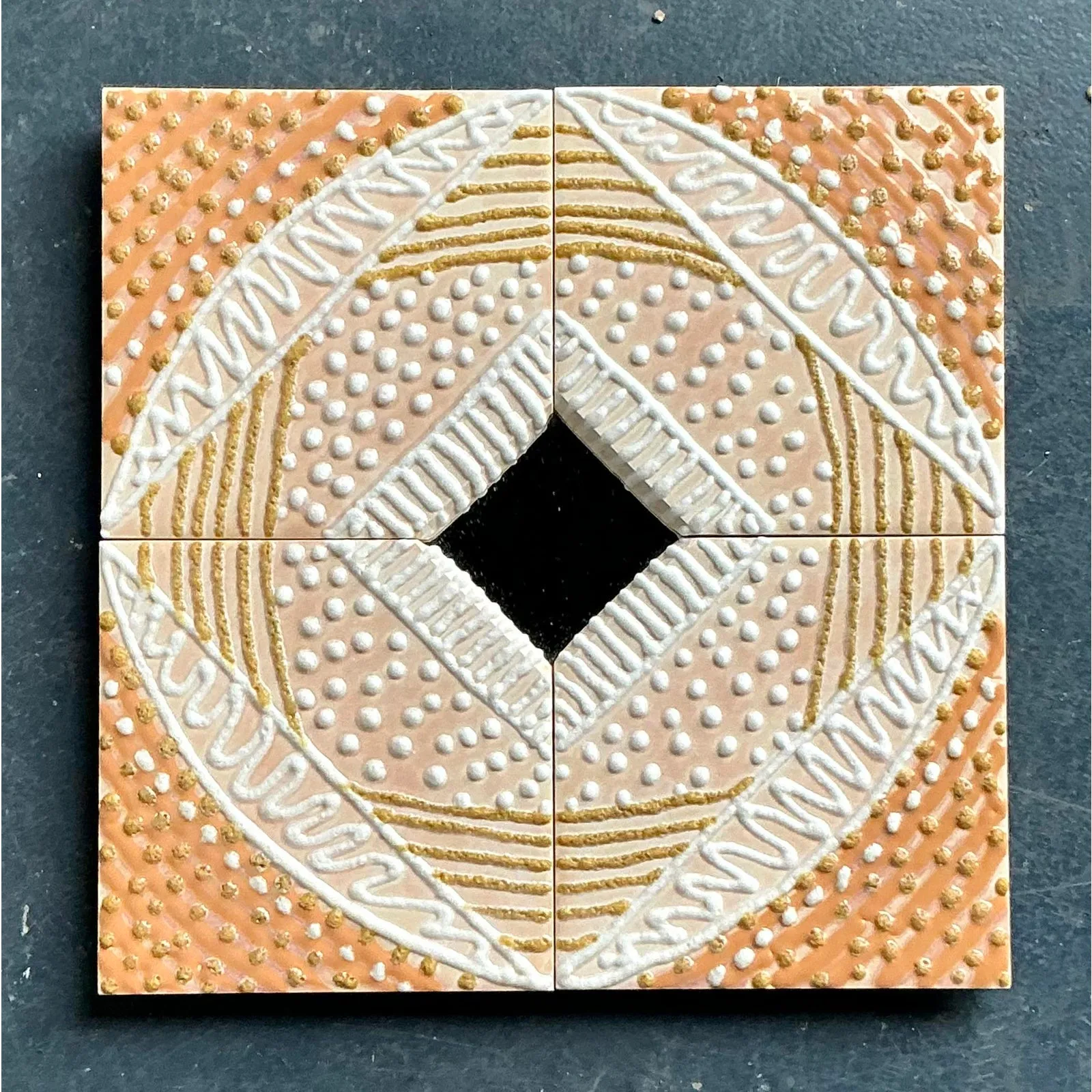 Vintage Boho Glazed Ceramic Tile Mirror — additional photo 3