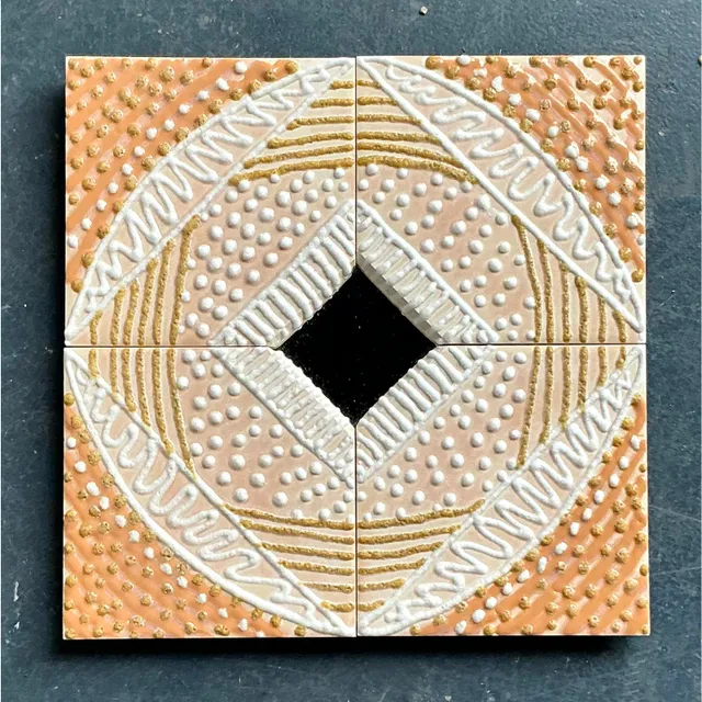 Vintage Boho Glazed Ceramic Tile Mirror — additional photo 3