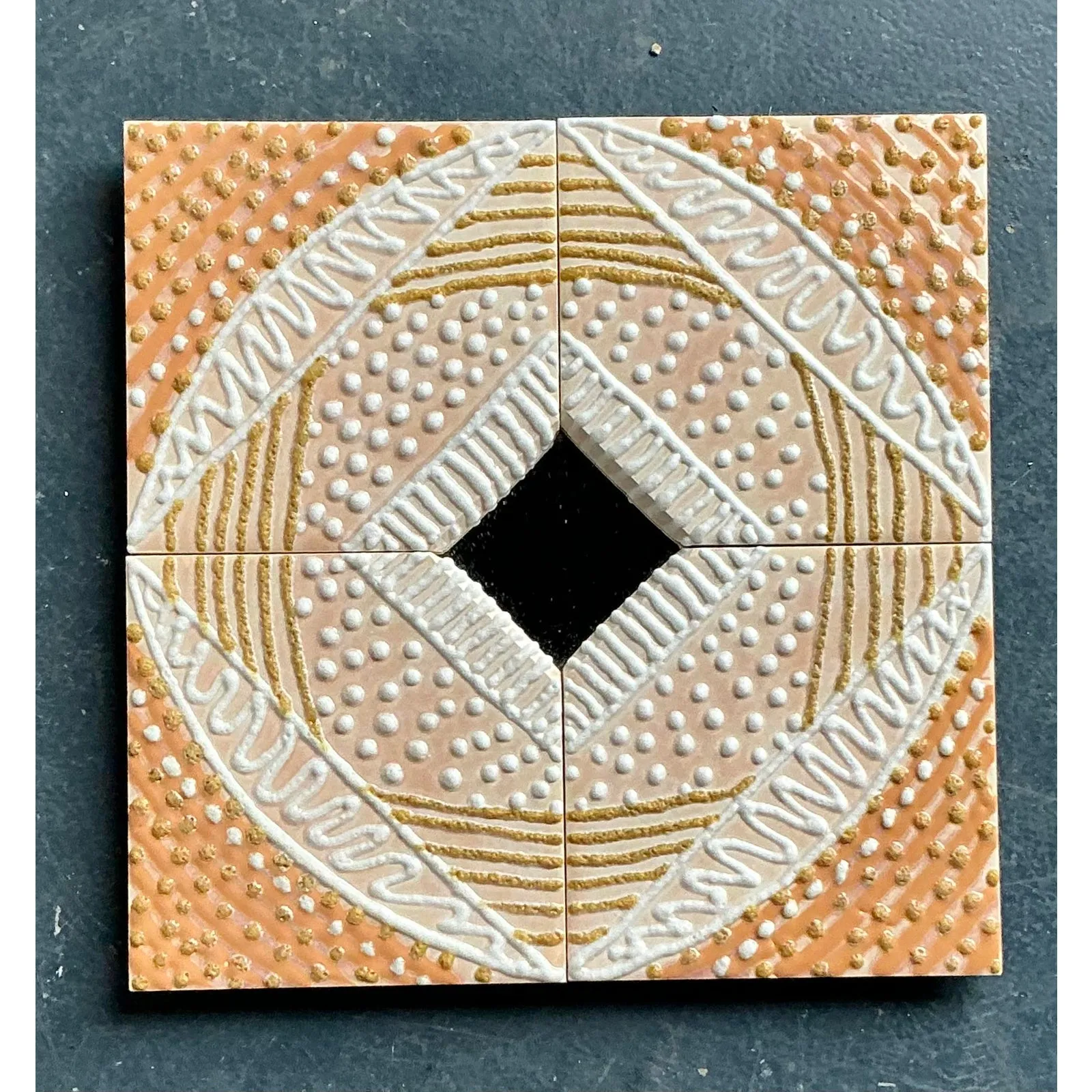 Vintage Boho Glazed Ceramic Tile Mirror — additional photo 4
