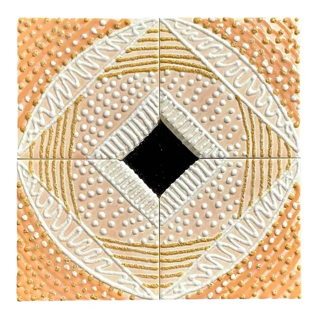 Vintage Boho Glazed Ceramic Tile Mirror — additional photo 5