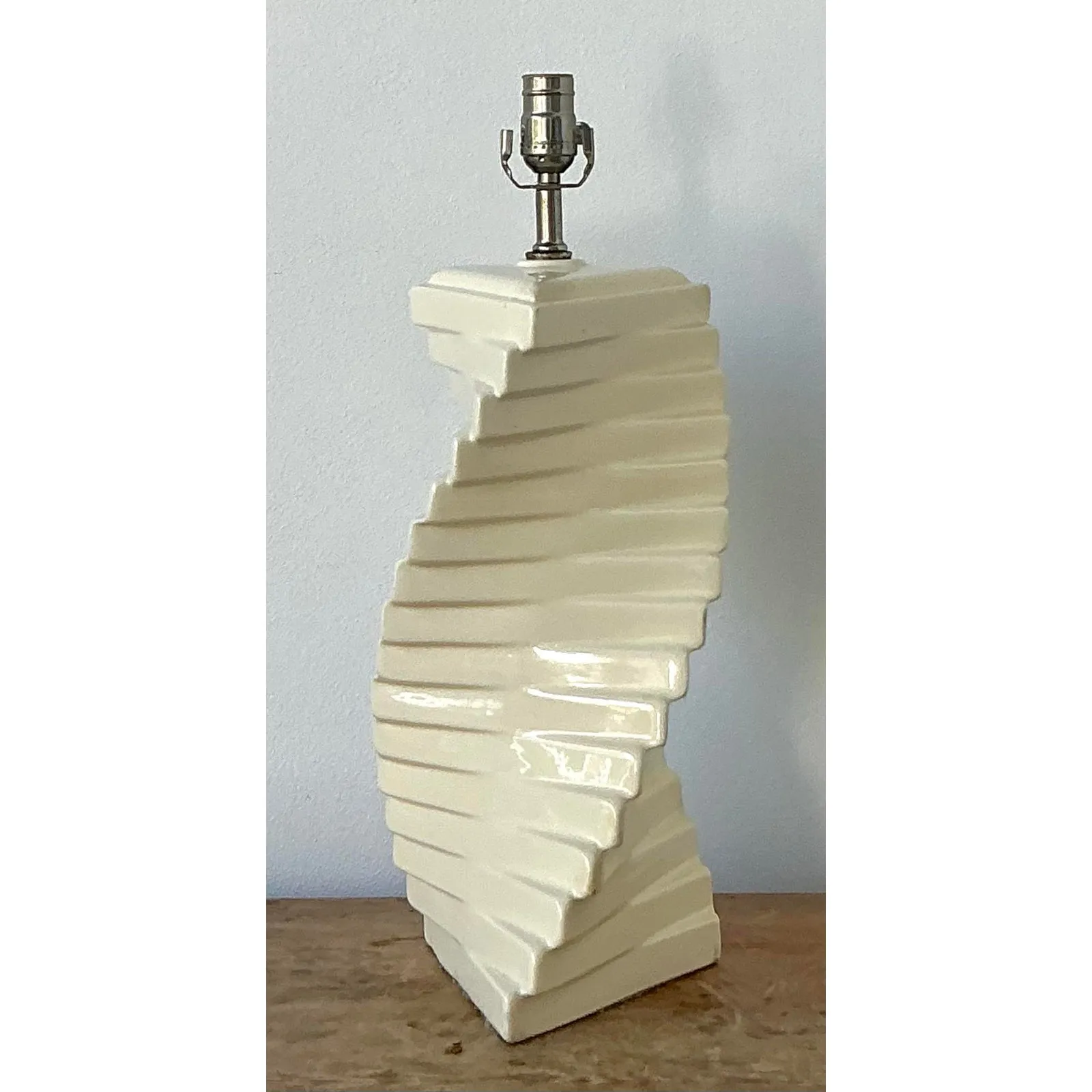 Vintage Boho Glazed Ceramic Twist Lamp — additional photo 4