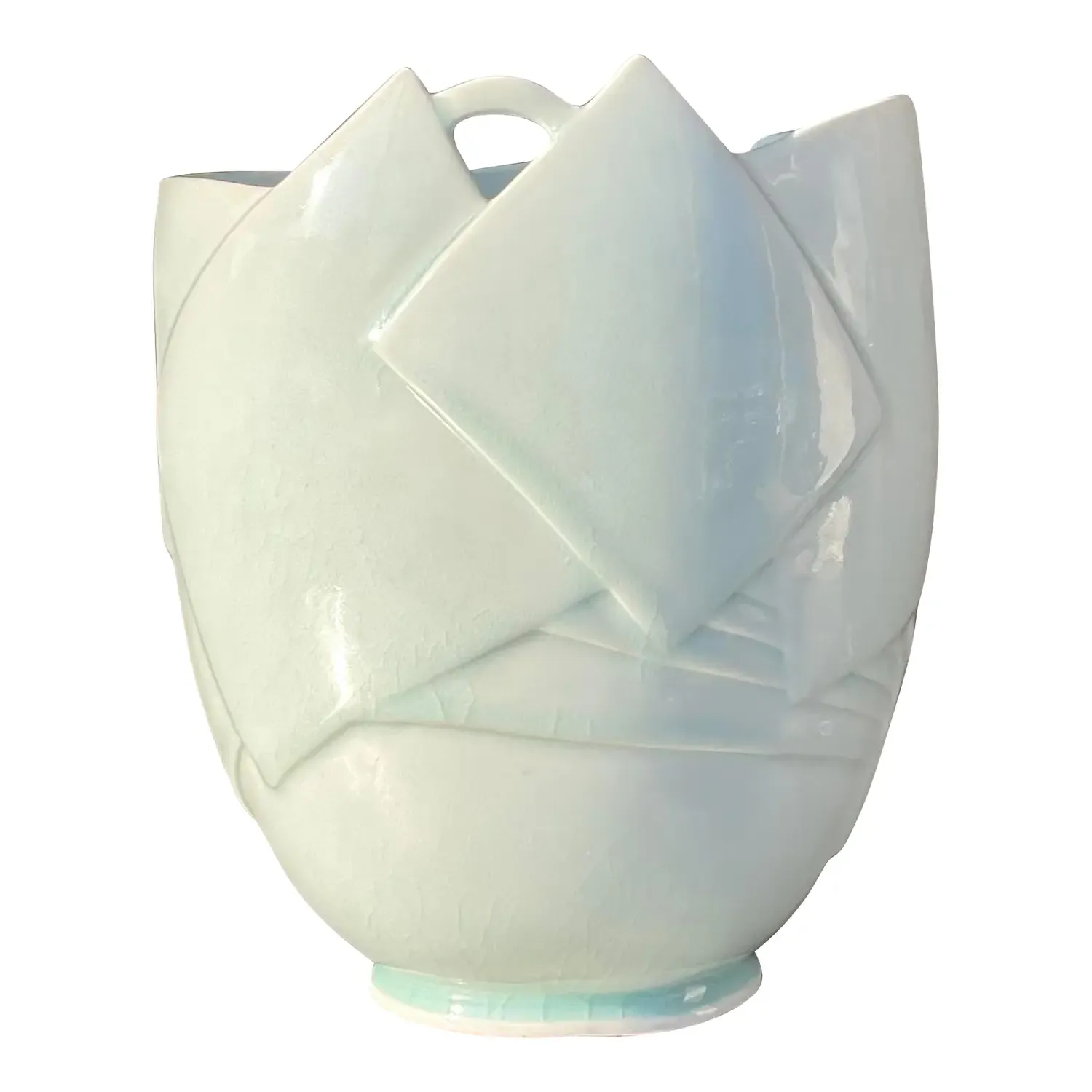 Vintage Boho Glazed Ceramic Vase - Ceramic, 8W x 9.5H — additional photo 2