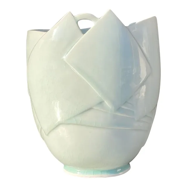 Vintage Boho Glazed Ceramic Vase - Ceramic, 8W x 9.5H — additional photo 2