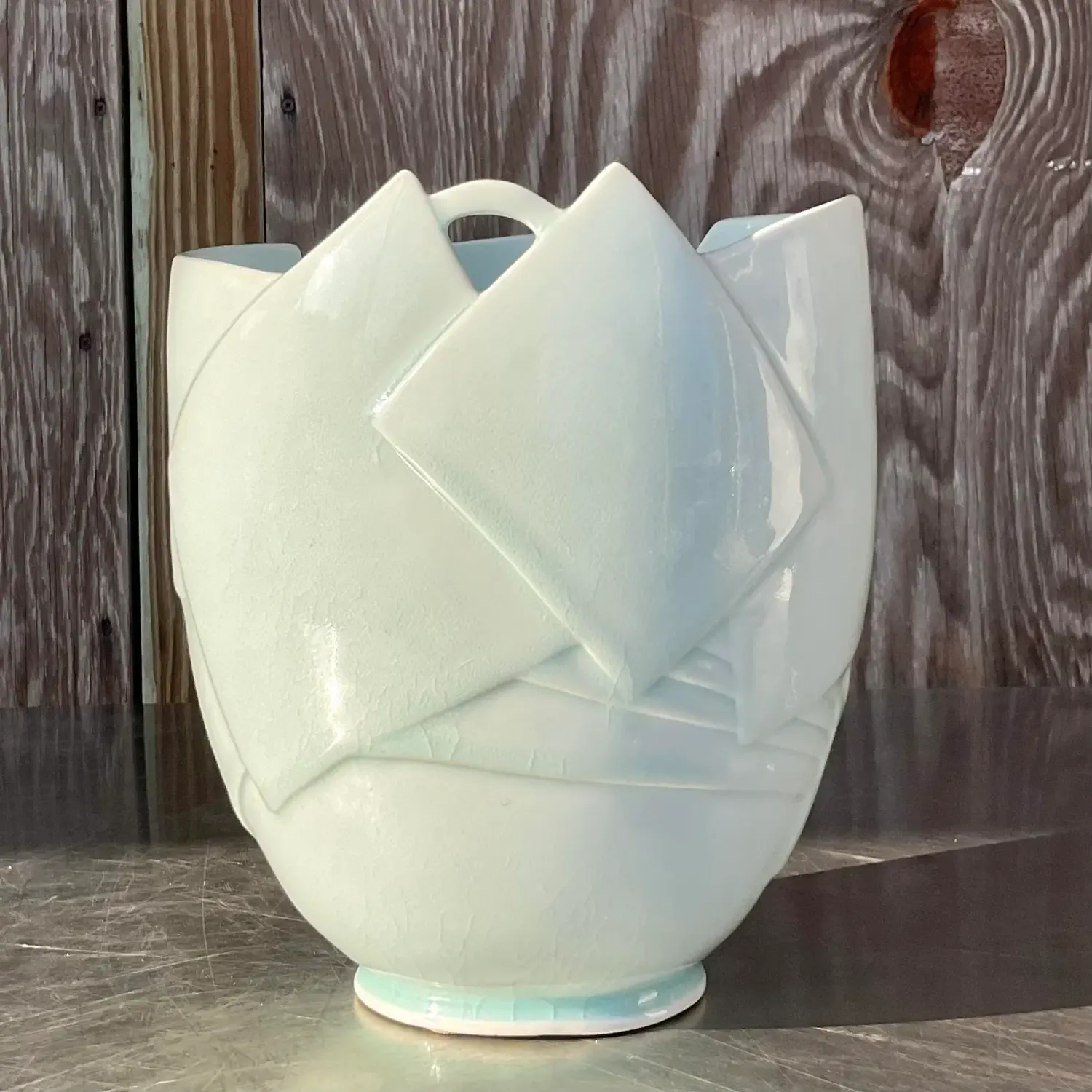 Vintage Boho Glazed Ceramic Vase - Ceramic, 8W x 9.5H — additional photo 5