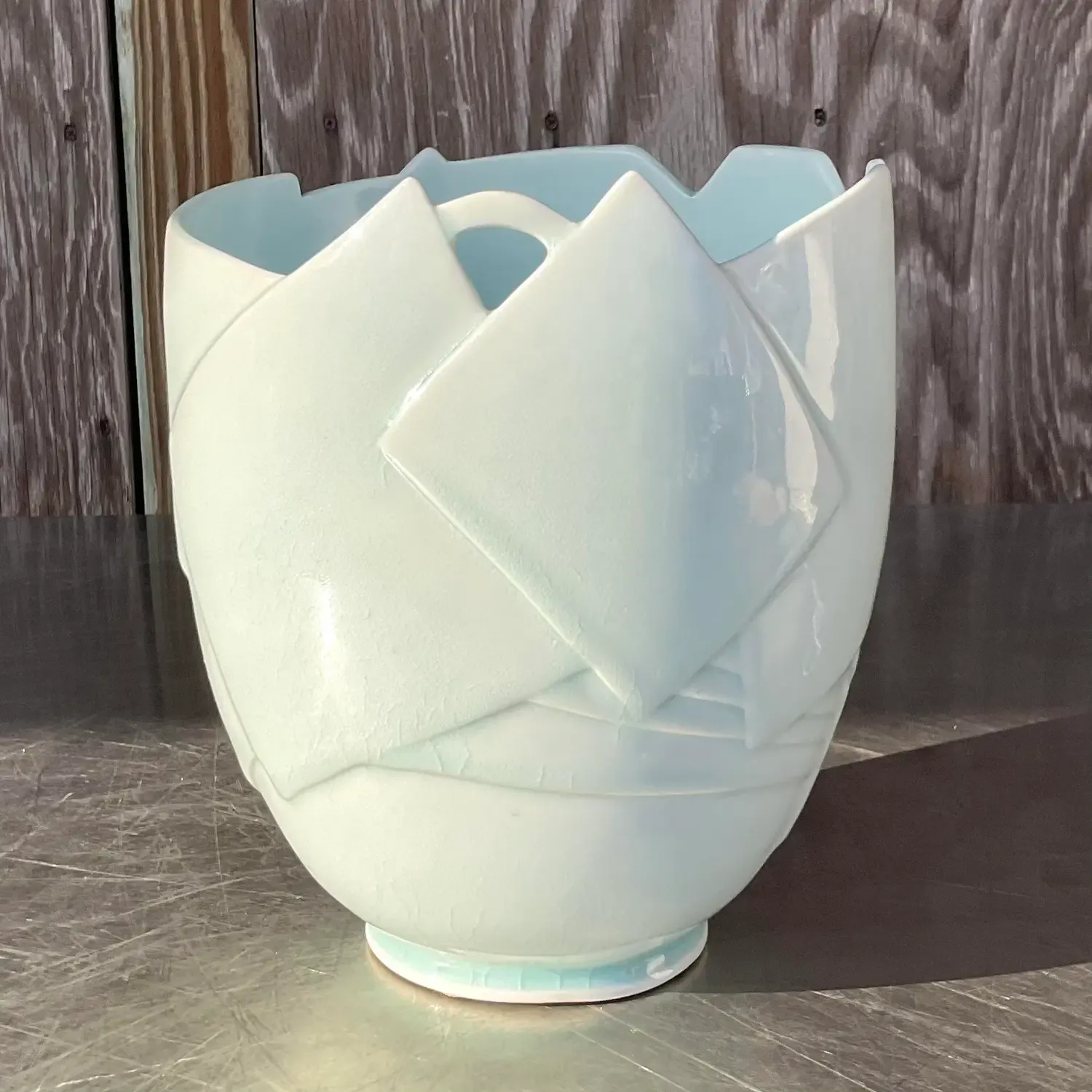 Vintage Boho Glazed Ceramic Vase - Ceramic, 8W x 9.5H — additional photo 6