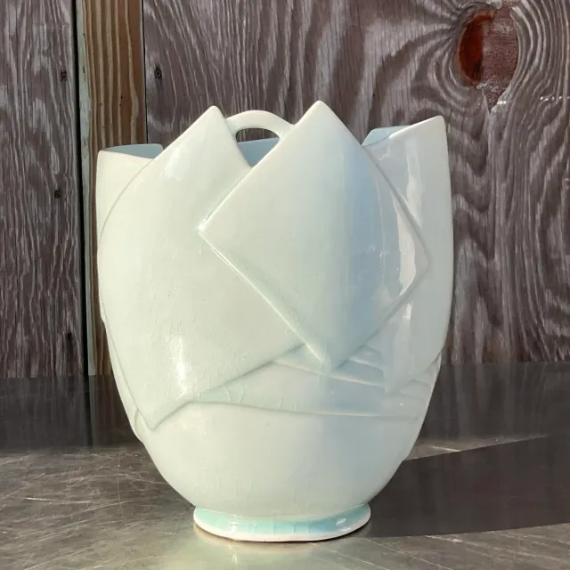 Vintage Boho Glazed Ceramic Vase - Ceramic, 8W x 9.5H — additional photo 7