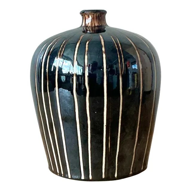 Vintage Boho Glazed Ceramic Vase - Ceramic, 14W x 22H — additional photo 1