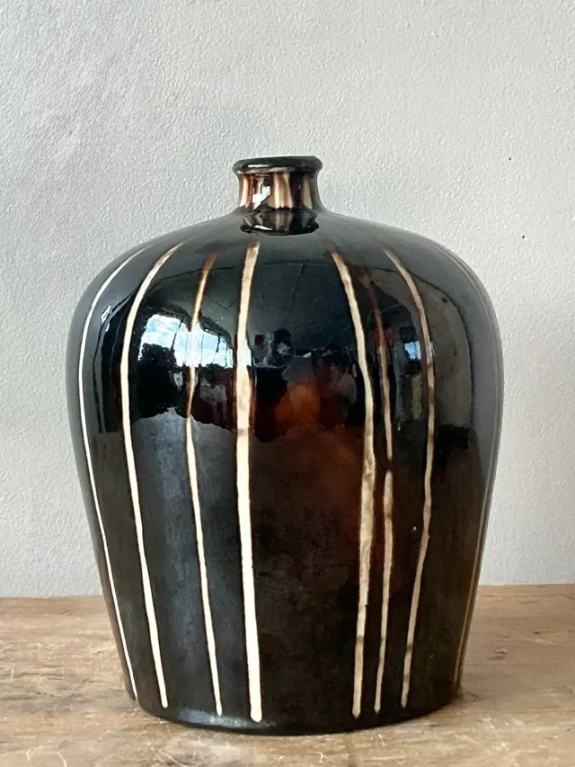 Vintage Boho Glazed Ceramic Vase - Ceramic, 14W x 22H — additional photo 2
