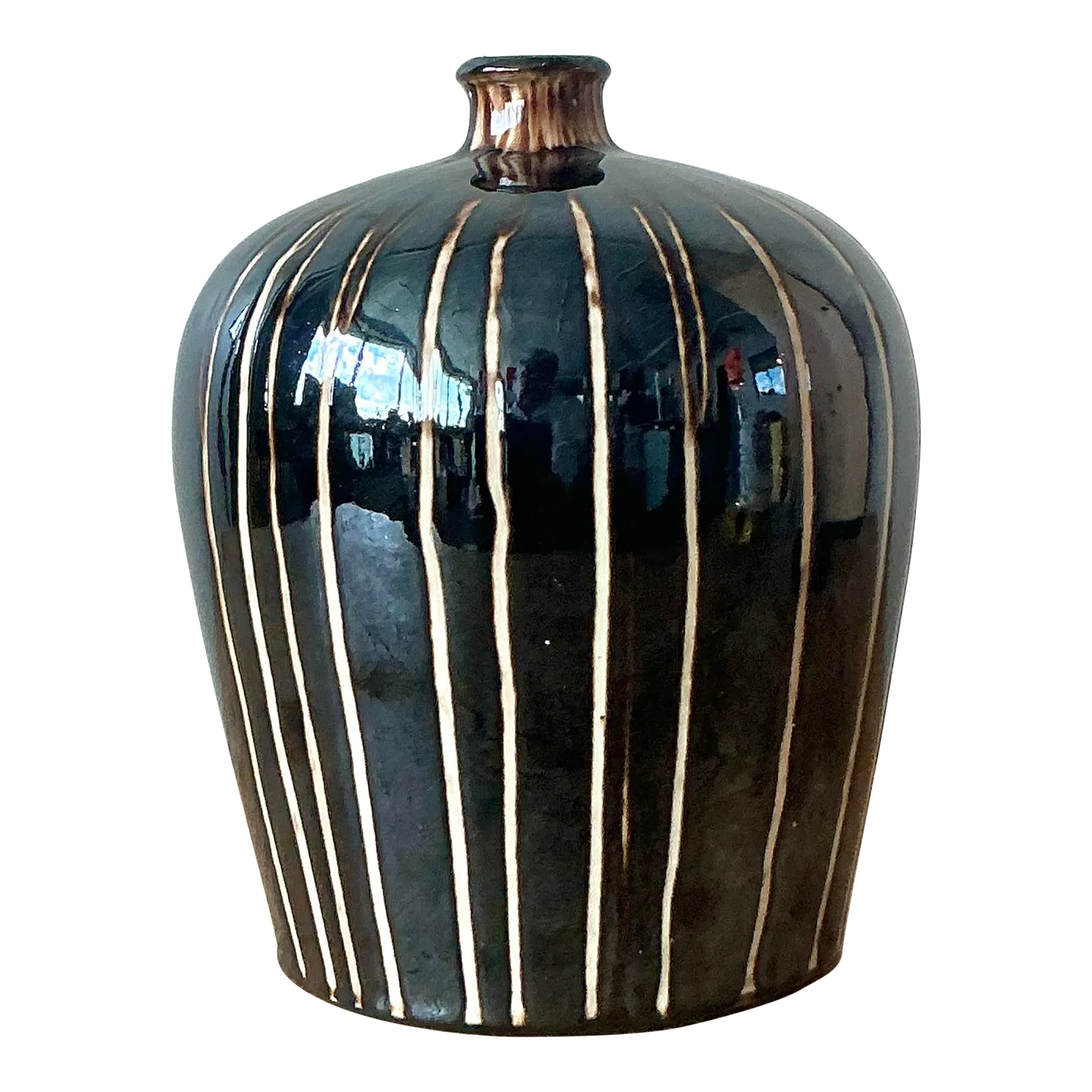 Vintage Boho Glazed Ceramic Vase - Ceramic, 14W x 22H — additional photo 3