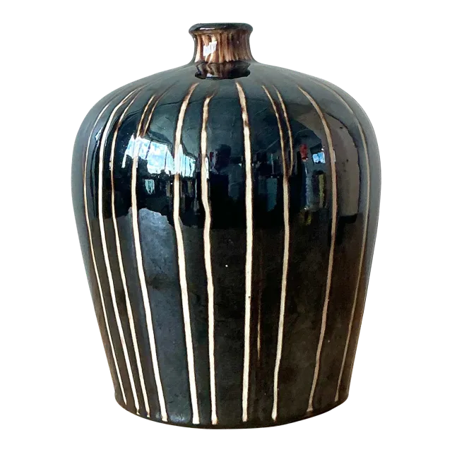 Vintage Boho Glazed Ceramic Vase - Ceramic, 14W x 22H — additional photo 3
