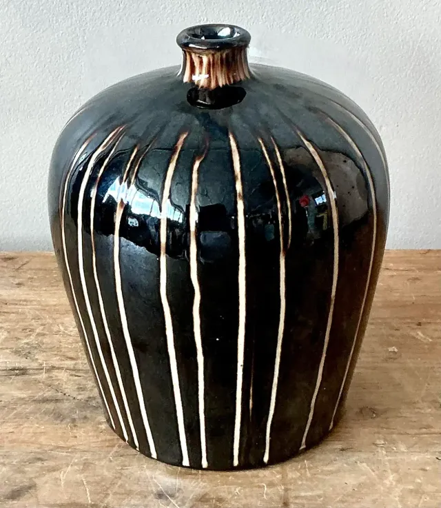 Vintage Boho Glazed Ceramic Vase - Ceramic, 14W x 22H — additional photo 4