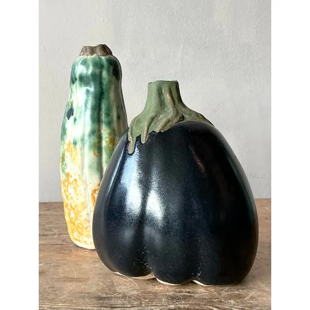 Vintage Boho Glazed Ceramic Vegetable Vases - Set of 2 — additional photo 1